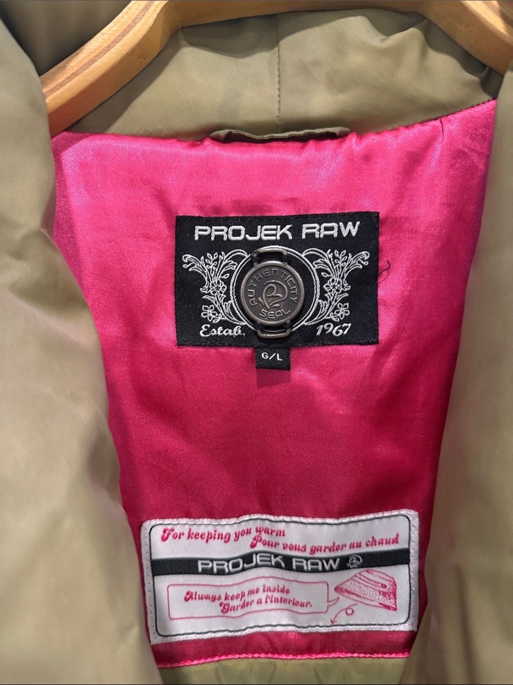Projek Raw Olive Green Puffer Jacket with Pink Lining size large - Picture 3 of 9